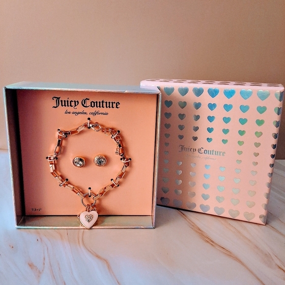 💥 Juicy Couture Y2K Jewelry Set – Gold Chain Bracelet & Crystal Stud Earrings - Picture 2 of 7